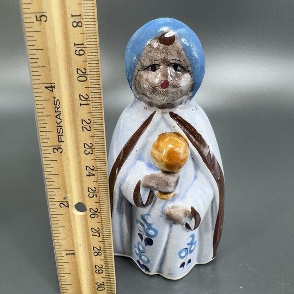 Vintage Mexican Pottery Hand Painted Blue Tonala Nativity Figurine Wise Men King - Picture 3 of 8